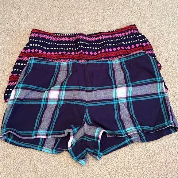 SO‎ Women's Pajama Shorts Set of 2 Pull on Multicolor Geometric Plaid Size Large - Picture 1 of 4